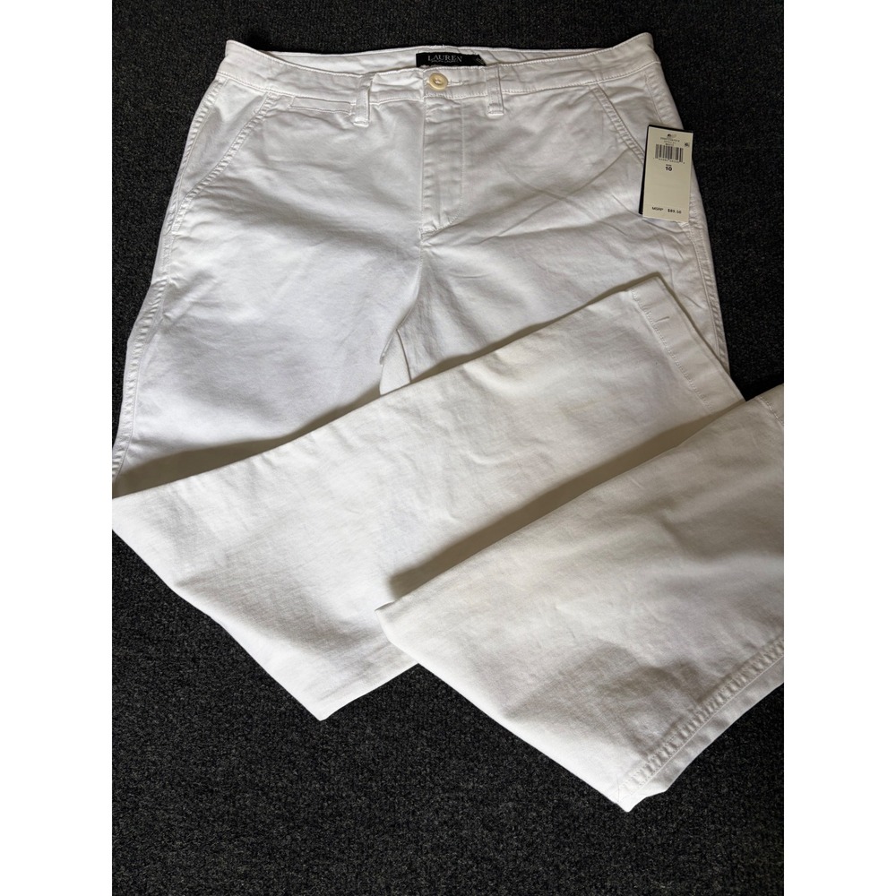 Lauren Ralph Lauren White Chino Pants Womens 10 Straight Leg Twill Trousers NEW